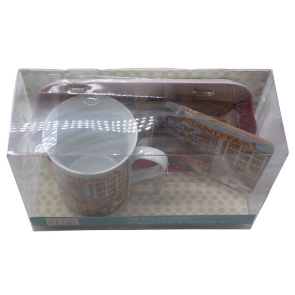 Debbie Mumm COUNTY FAIR Fine Porcelain Mug With Coaster & Tray Gift Set NIB - Picture 6 of 6